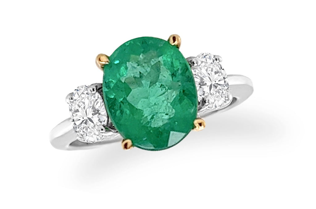 Natural oval emerald engagement ring, flower engagement ring with diamonds  / Fiorella | Eden Garden Jewelry™